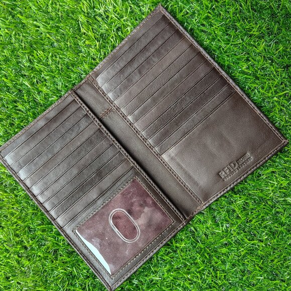 Genuine Leather Slim Long Bifold Wallet, Checkbook Cover with RFID Blocking - Picture 2 of 7